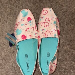Toms Teal and Pink Canvas Alpargata Slip-Ons